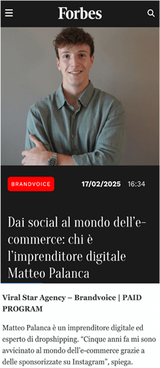 Forbs article about Matteo Palanca